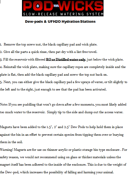 Dew-Pod invertebrate Wicking hydration pods